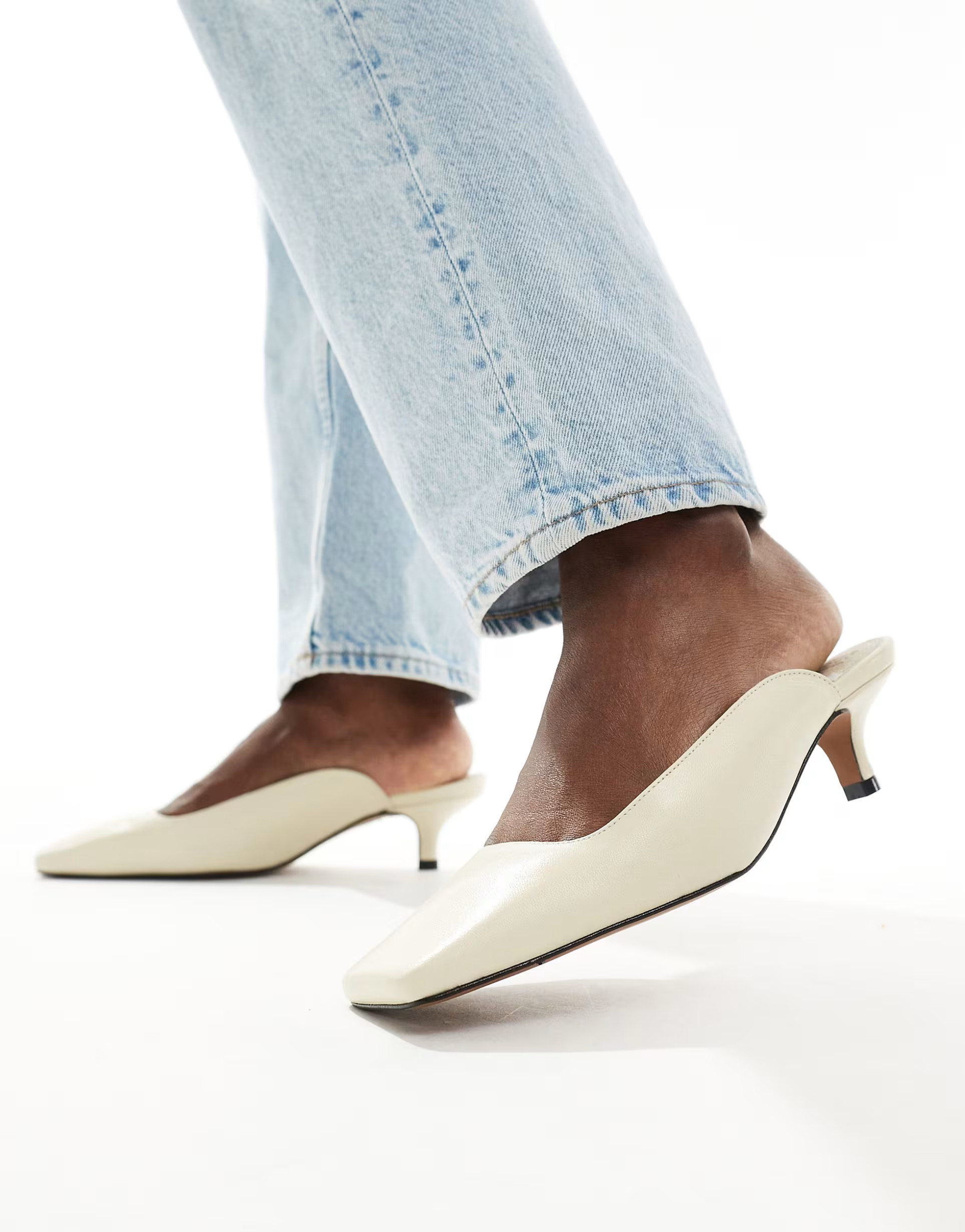 ASOS DESIGN Santiago premium leather squared toe mules in off-white | ASOS (Global)