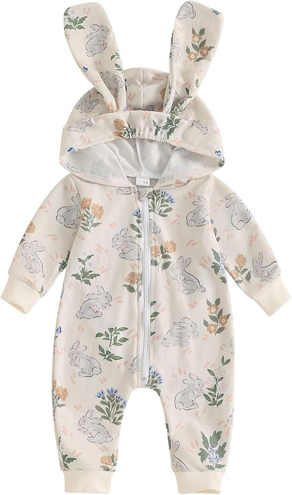Newborn Baby Boy Easter Outfit Bunny Ear Hooded Long Sleeve Romper Jumpsuit Baby Girl Boy Spring ... | Amazon (US)