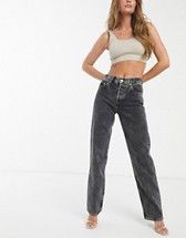 ASOS DESIGN organic mid rise '90s' straight leg jeans in washed black | ASOS (Global)