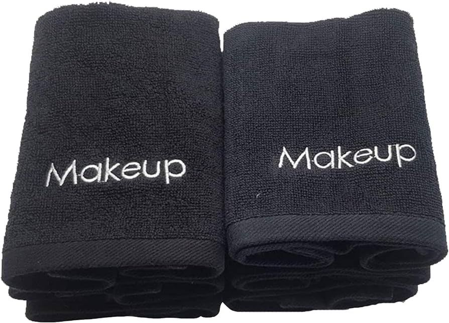 Makeup Remover Face Towels 6pack - 13" x 13" Black Turkish Cotton Washcloths with Makeup Headband... | Amazon (US)