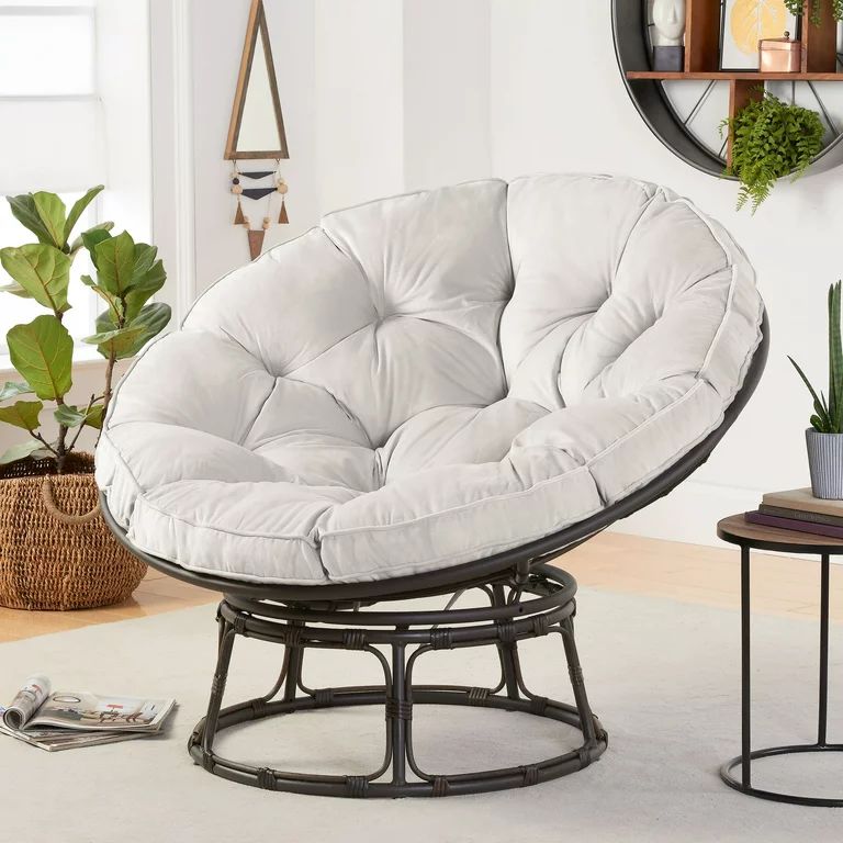 Better Homes & Gardens Papasan Chair with Velvet Fabric Cushion, Pumice Gray Color, Steel Frame a... | Walmart (US)