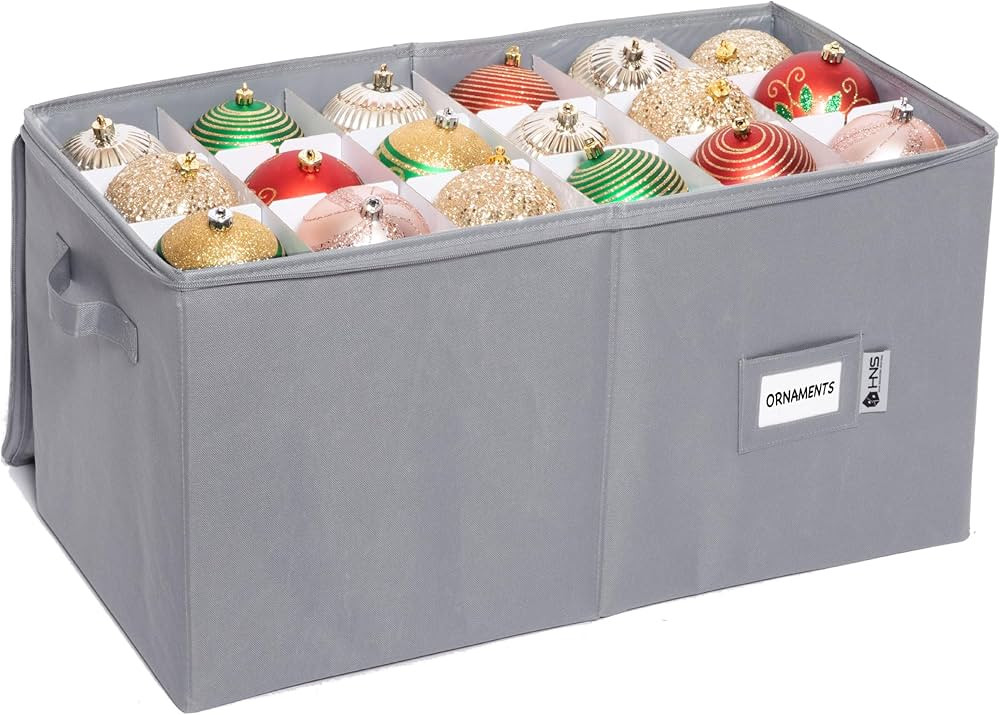 Christmas Ornament Storage Container with Dividers -Box Stores Up to 54-4" Ornaments, Zippered, C... | Amazon (US)