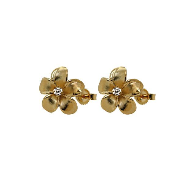 14K Gold-Glaze Silver Plumeria Flower Earrings Made in Hawaii by Artistica - Walmart.com | Walmart (US)