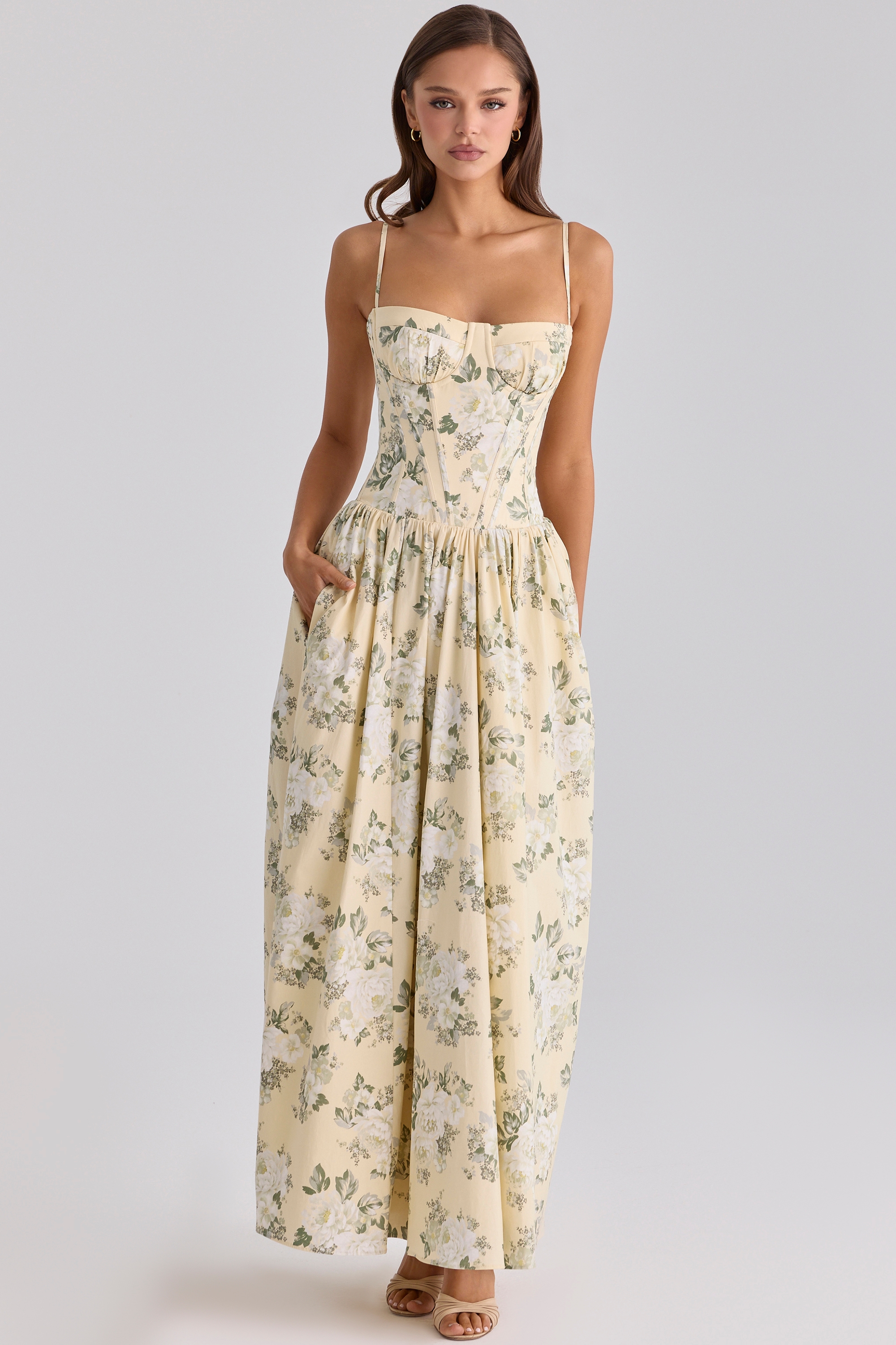 lemon floral print cotton maxi dress | House of CB