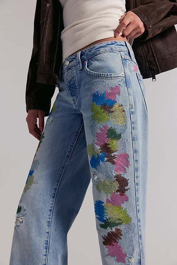 We The Free Tennessee Low-Rise Embroidered Boyfriend Jeans | Free People (Global - UK&FR Excluded)