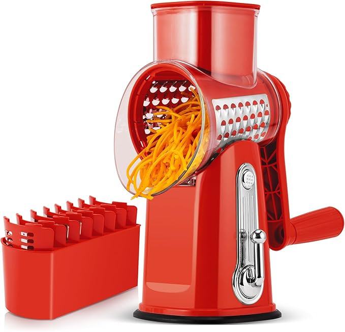 SUSTEAS Rotary Cheese Grater with Handle - Vegetable Shredder with 5 Well-designed Blades & Stron... | Amazon (US)