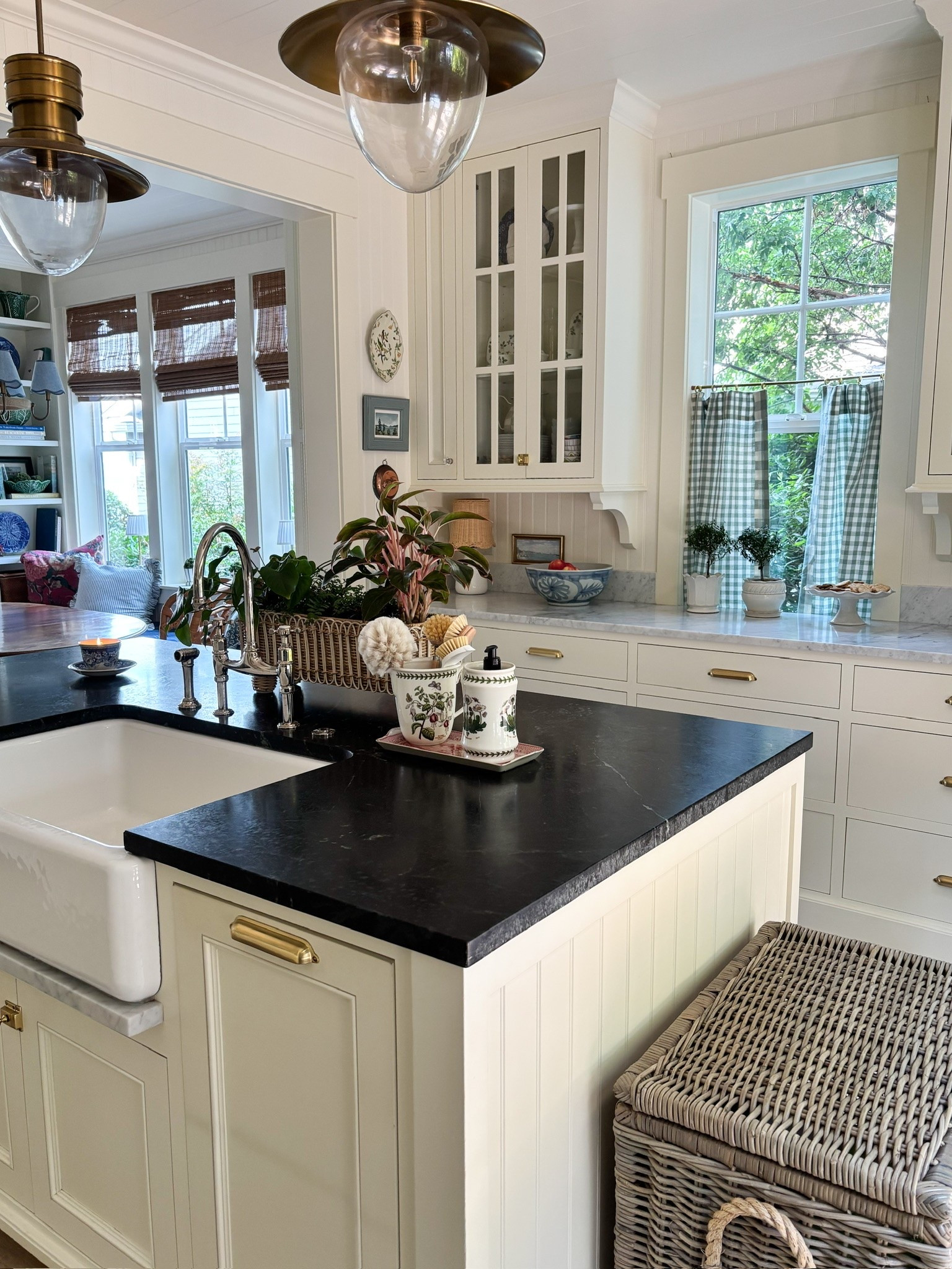Gingham cafe curtains, bamboo shades, lamp, pitcher and tray by sink, chandelier and shades, lidded basket, similar pendants and more

#LTKSaleAlert #LTKHome #LTKdayinmylife
