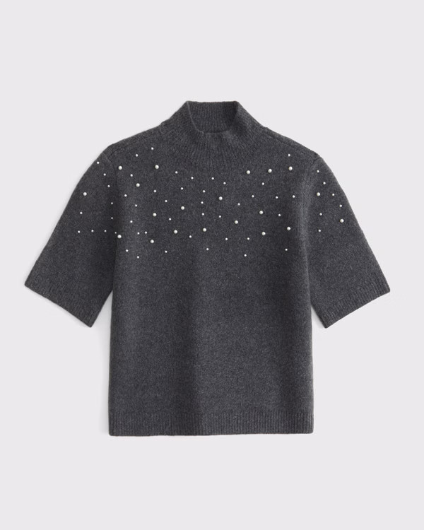 Women's Pearl Embellished Mockneck Sweater Tee | Women's Clearance | Abercrombie.com | Abercrombie & Fitch (US)
