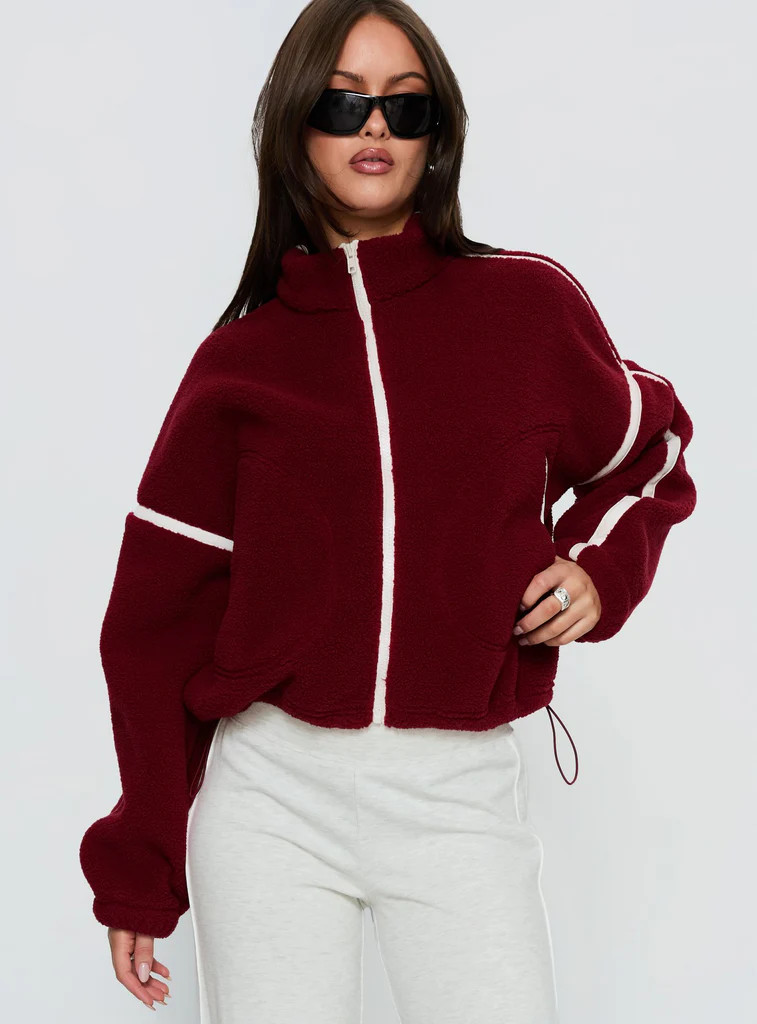 Sammee Polar Fleece Contrast Zip Through Jacket Red | Princess Polly US