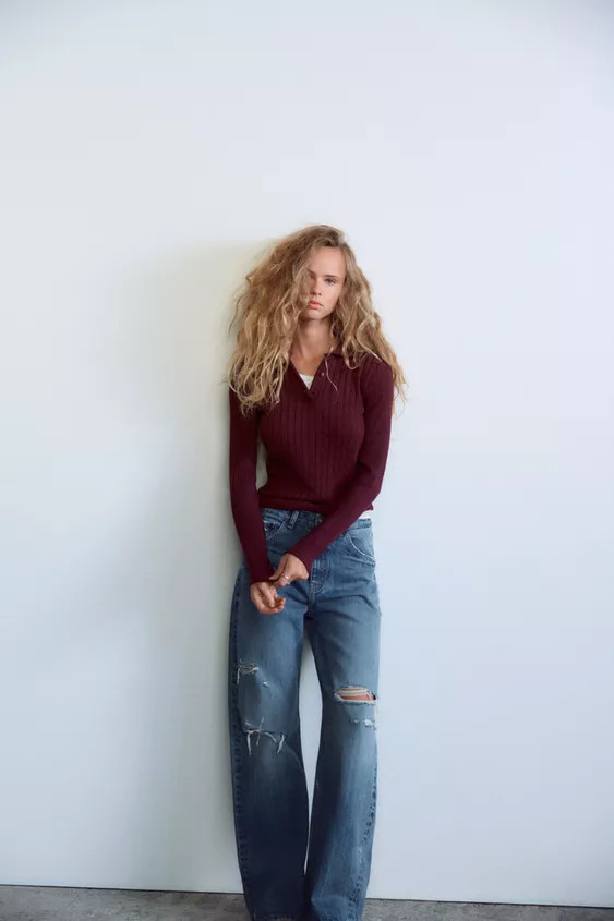 CABLE KNIT POLO TOP | Zara US