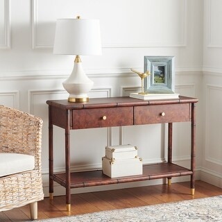 SAFAVIEH Tudor Dark Brown/ Gold 2-Drawer 1-Shelf Console Table - 42" W x 15.8" L x 29" H | Bed Bath & Beyond