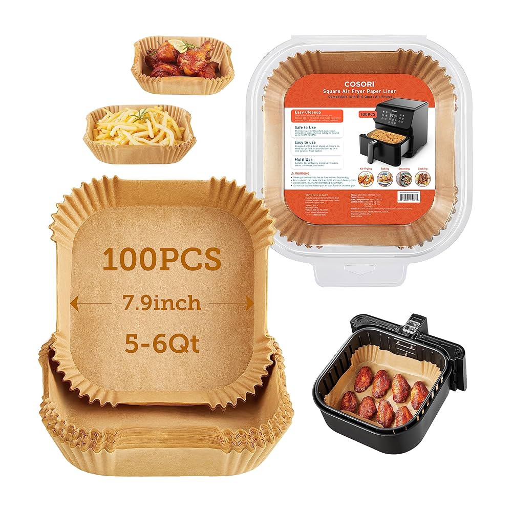 COSORI Air Fryer Liners, 100 PCS Square Disposable Paper Liners, Non-Stick Silicone Oil Coating, ... | Amazon (US)