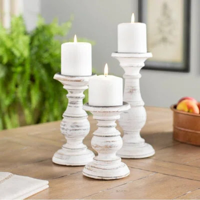 3 Piece Wood Tabletop Candlestick Set | Wayfair North America