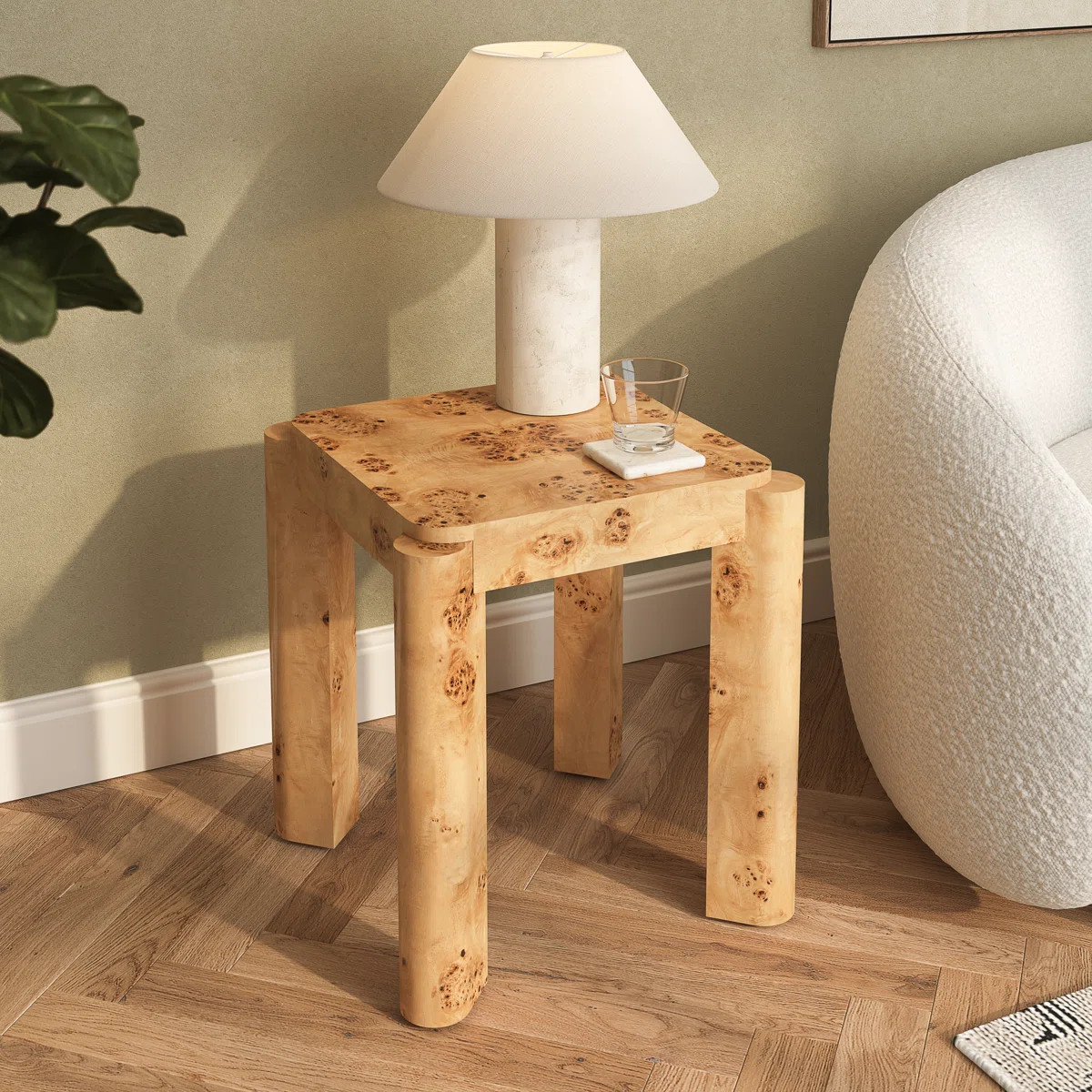 Modern Jakus Maple Burl Nightstand Luxury Wooden Side Table with Contemporary Design for Bedroom ... | Wayfair North America