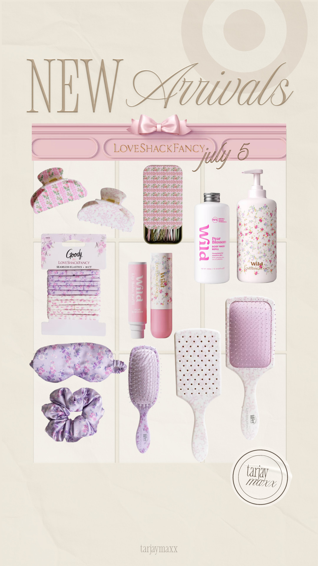 From claw clips and brushes to beauty essentials, everything is so pretty. Mark your calendars—this Love Shack Fancy x Target collection launches online July 5 at 5 AM CDT and in stores July 5. 

prime day deals, wedding guest dress summer, fathers day gift guide, date night outfits, travel outfits, summer outfits, summer dresses, country concert outfits, concert outfits, business casual workwear, target new arrivals, LoveShackFancy x Target, target beauty, target accessories, july launch
 

 #LTKgrwm #LTKselfcare #LTKBeauty