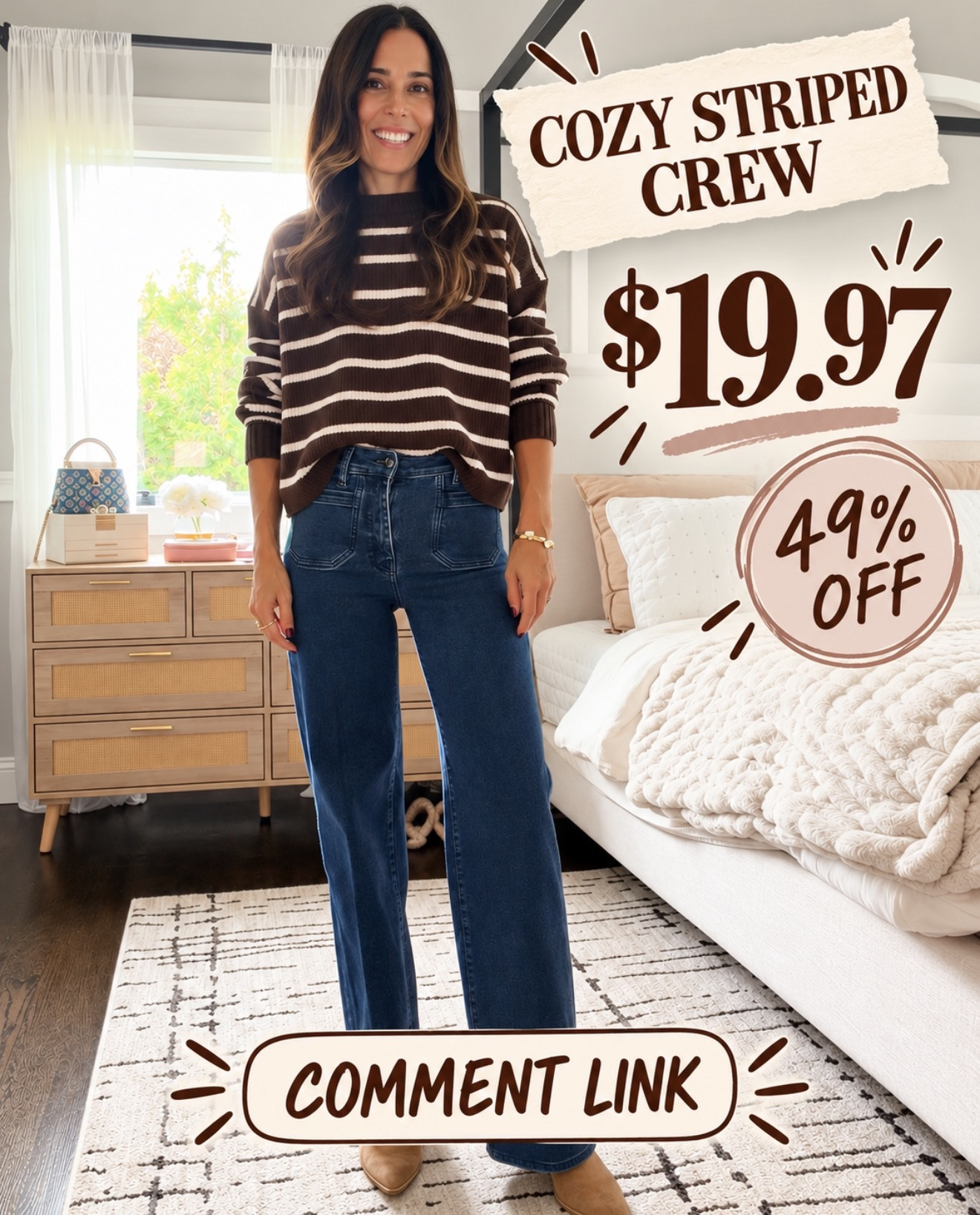 Wait…this cozy striped sweater is only $19.97?! 🤎 The chocolate brown stripes are perfect for fall—and it’s currently 49% off!

Comment LINK and I’ll send it to you.

#LTKSaleAlert #LTKOver40 #LTKootd