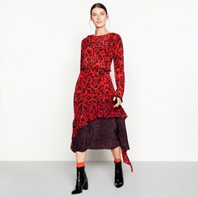 Studio by Preen Red leopard print silk high low dress | Debenhams UK