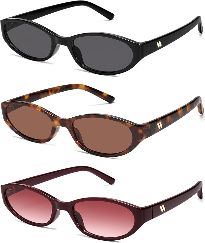 Retro Oval Sunglasses for Women Men Y2k Narrow Cat Eye Sunnies Skinny Shades AR82299 | Amazon (US)