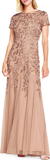 Floral Embroidered Beaded Trumpet Gown | Nordstrom