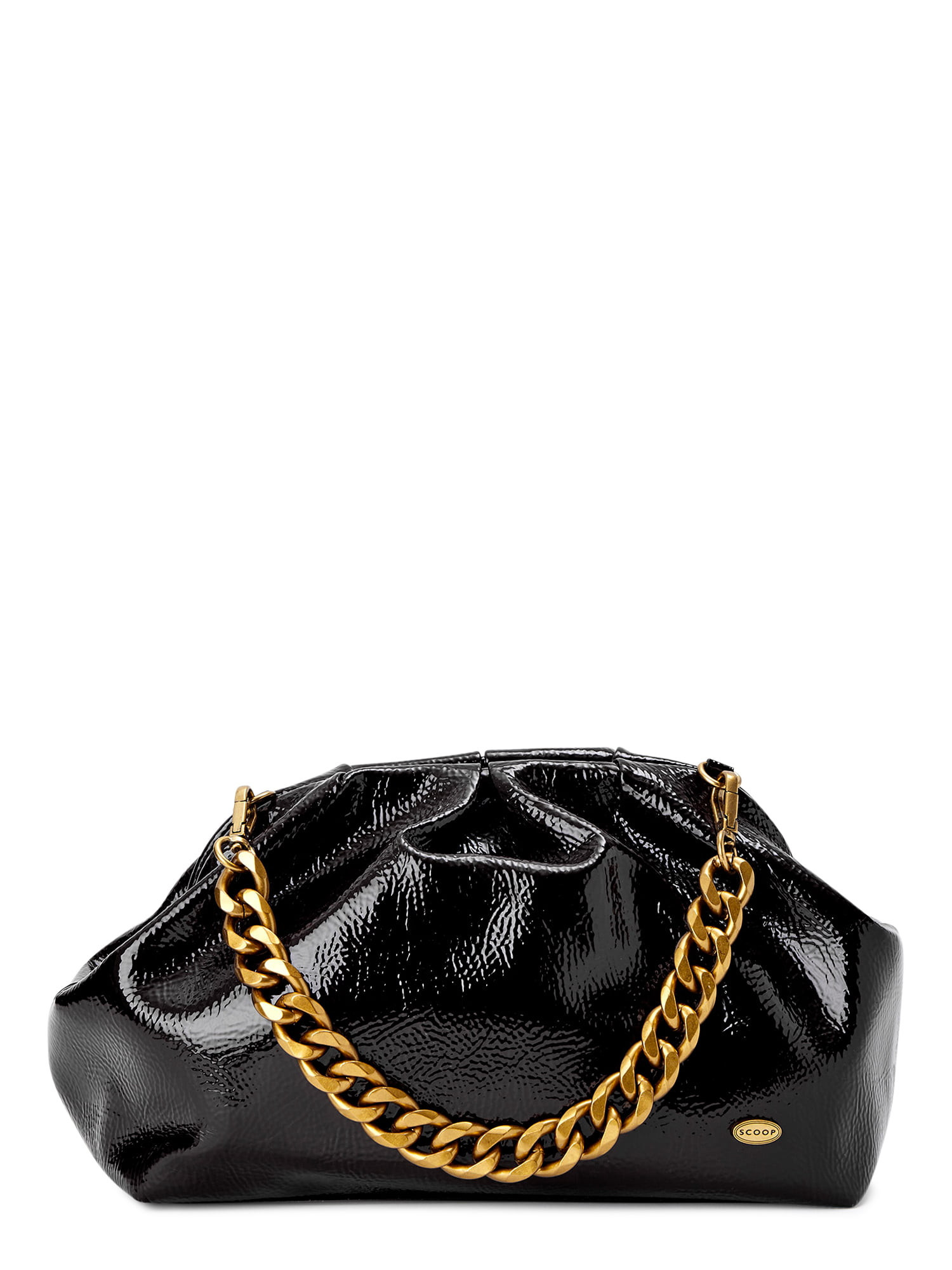 Scoop Women's Faux Patent Leather Crinkled Clutch Handbag with Chain Handle | Walmart (US)