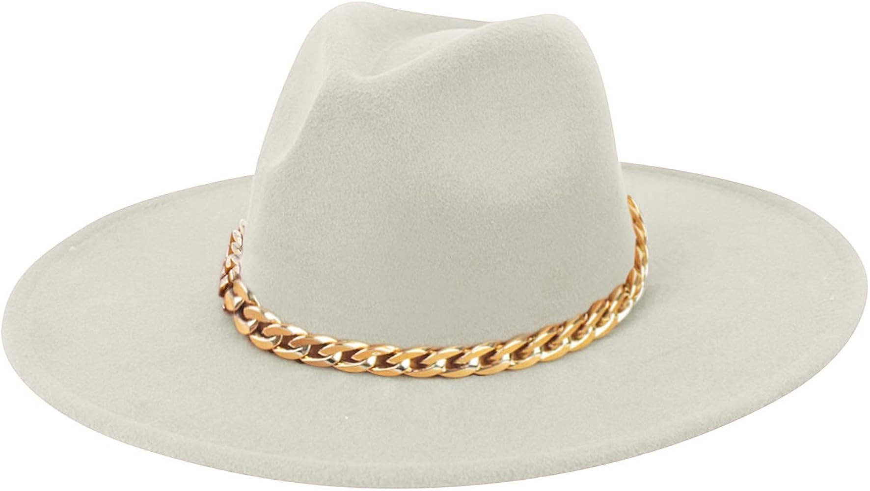 Fedora Hats for Women Classic Wide Brim Panama Hats Fashionable Chain Belt Buckle Jazz Hat | Amazon (US)
