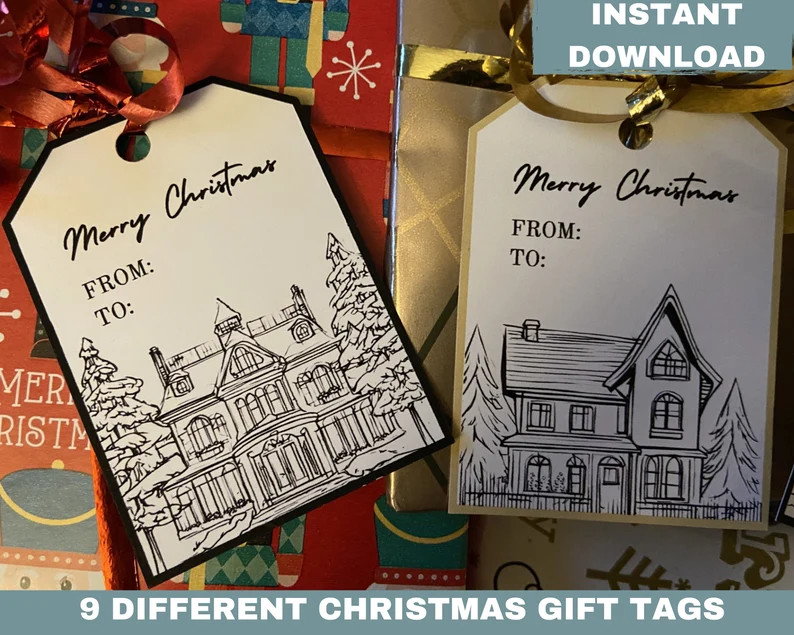 Printable Christmas Black and Gold Gift Tags With Personalized Name, DIY Christmas Tag DIGITAL DO... | Etsy (US)