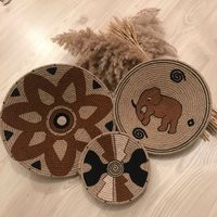 Hand-Painted Wicker Wall Basket Set Boho Home Decor | Etsy (US)