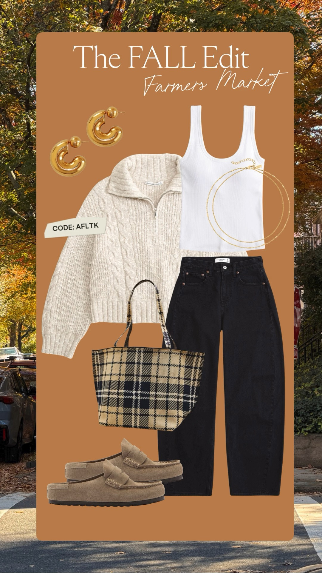 The Fall Edit Outfit Inspo! What to wear to the farmers market 🫜🥕

fall outfits, fall fashion, barrel jeans, fall sweaters, fall shoes, Abercrombie sale, Abercrombie code, sale alert