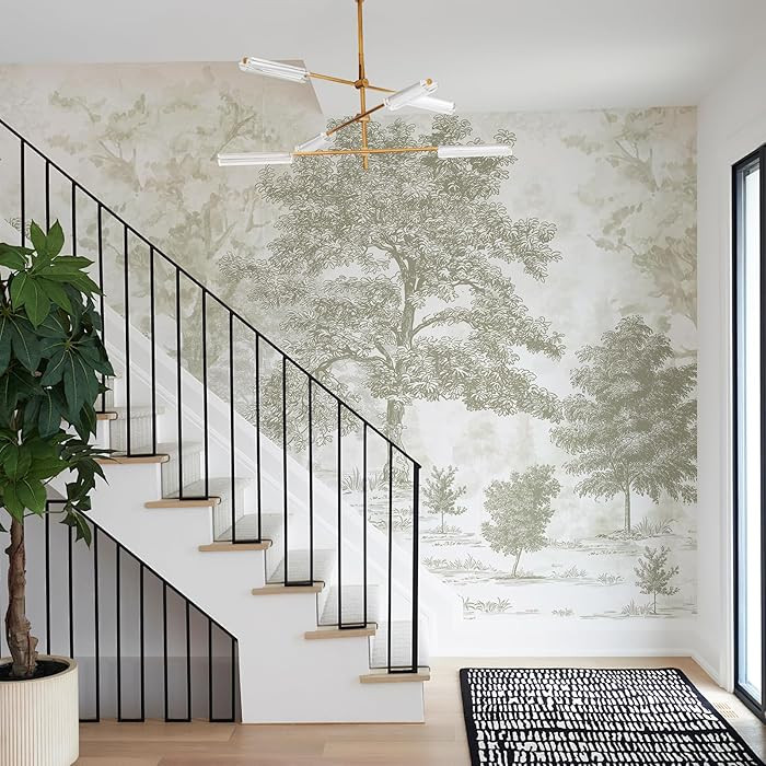 Zeeko Vintage Forest Wall Murals Peel and Stick 88.5" W x 110" H Beige Tree Wallpaper Self-Adhesi... | Amazon (US)