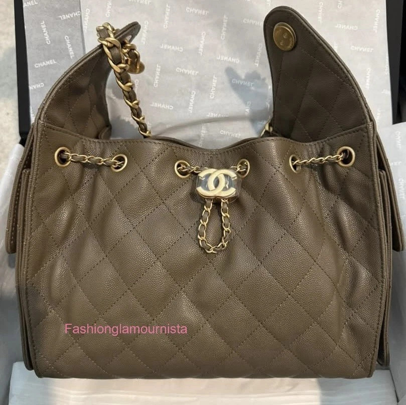New Chanel 25 Hobo Bag Small Khaki Green Caviar Leather Aged Gold Hardware | eBay | eBay US