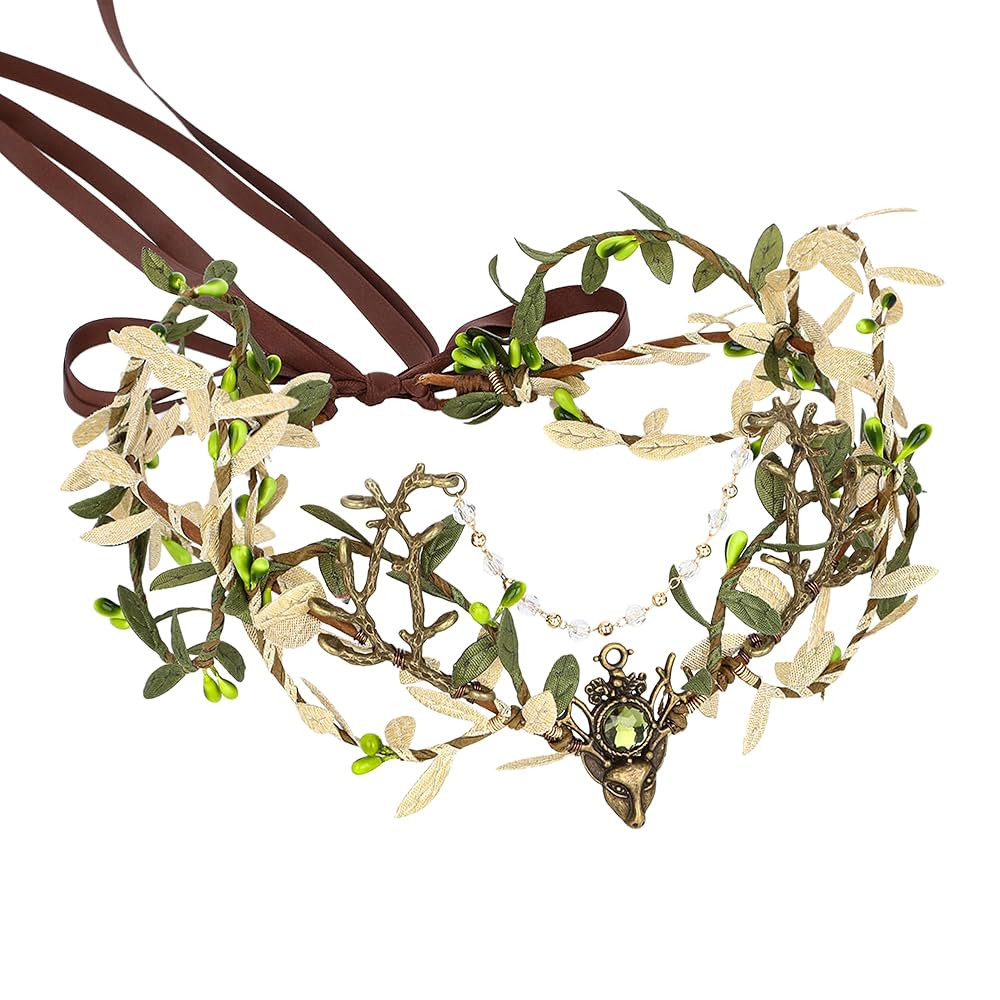 MOSTORY Handmade Forest Leaf Crown - ELf Woodland Hadpiece Fairy Green Branch Tiara Elven Vine Ci... | Amazon (US)
