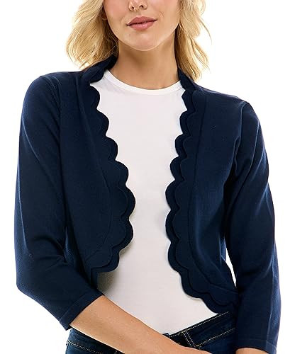 Zac & Rachel Womens 3/4 Sleeve Open Faced Shrug with Tiered Scallop Details, Navy Blazer, 1X | Amazon (US)