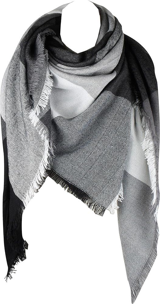 Women's Plaid Blanket Winter Scarf Warm Wrap Oversized Shawl Cape | Amazon (US)