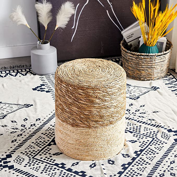 Wimarsbon Ottoman Poof, Natural Seagrass Poufs, Hand Weave Round Footstool, Pouffe Accent Chair, ... | Amazon (US)