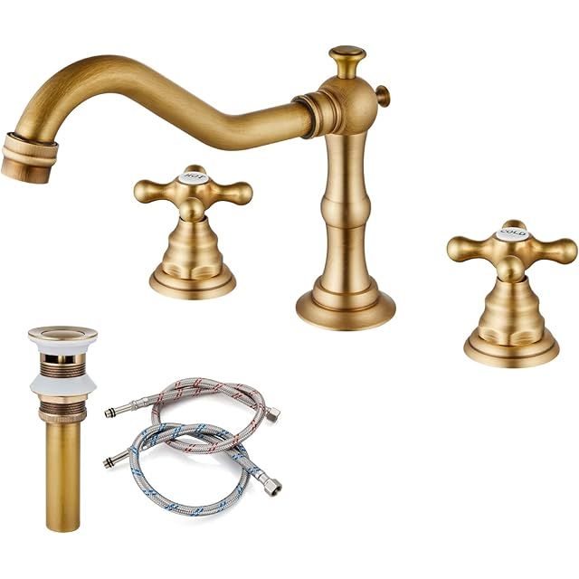 GGStudy 8 inch 2 Handles 3 Holes Widespread Bathroom Sink Faucet Antique Brass Bathroom Vanity Fa... | Amazon (US)