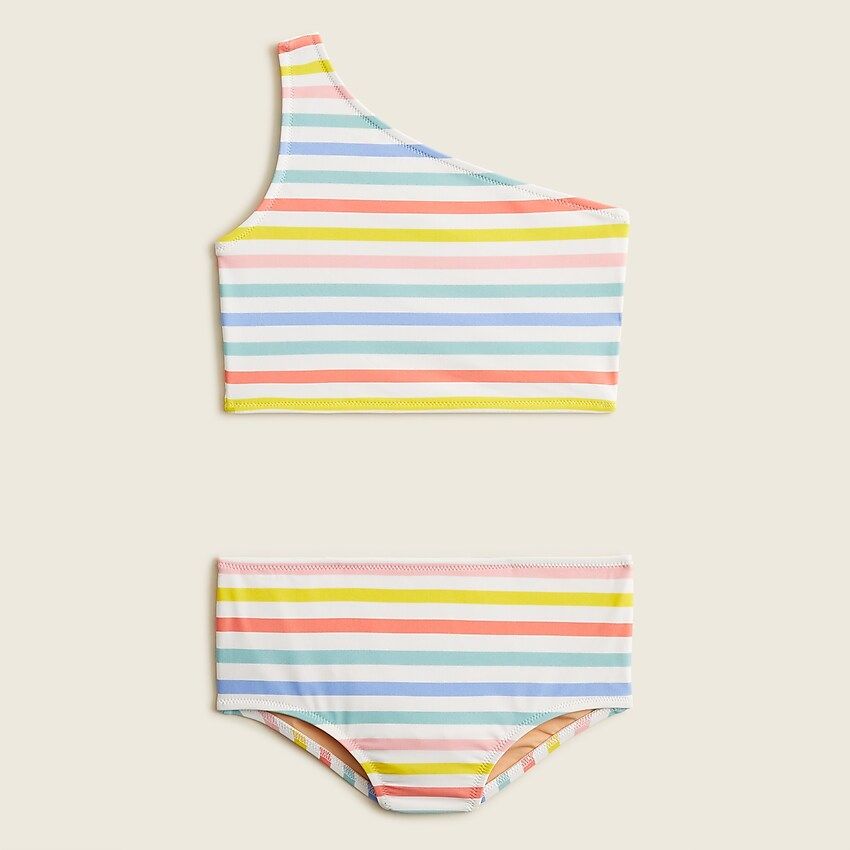 Girls' one-shoulder two-piece in stripe with UPF 50+ | J.Crew US