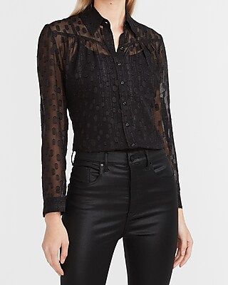 Sheer Metallic Clip Dot Portofino Shirt | Express