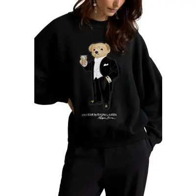 Martini Polo Bear Patch Fleece Crewneck Sweatshirt | Nordstrom