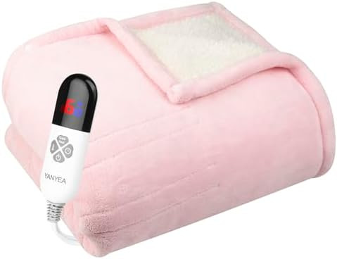 YANYEA Electric Heated Throw Blanket Sherpa 50"x60" Pink Machine Washable 6 Heat Settings 4 Hours... | Amazon (US)