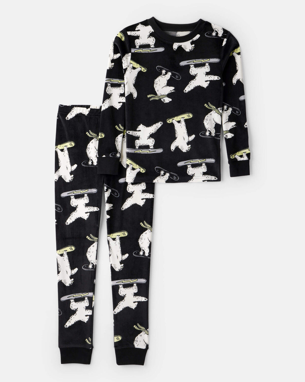 Boys Polar Bear Print DreamPlush Long-Sleeve Snug Fit 2-Piece Pajamas - Black | Carter's Inc