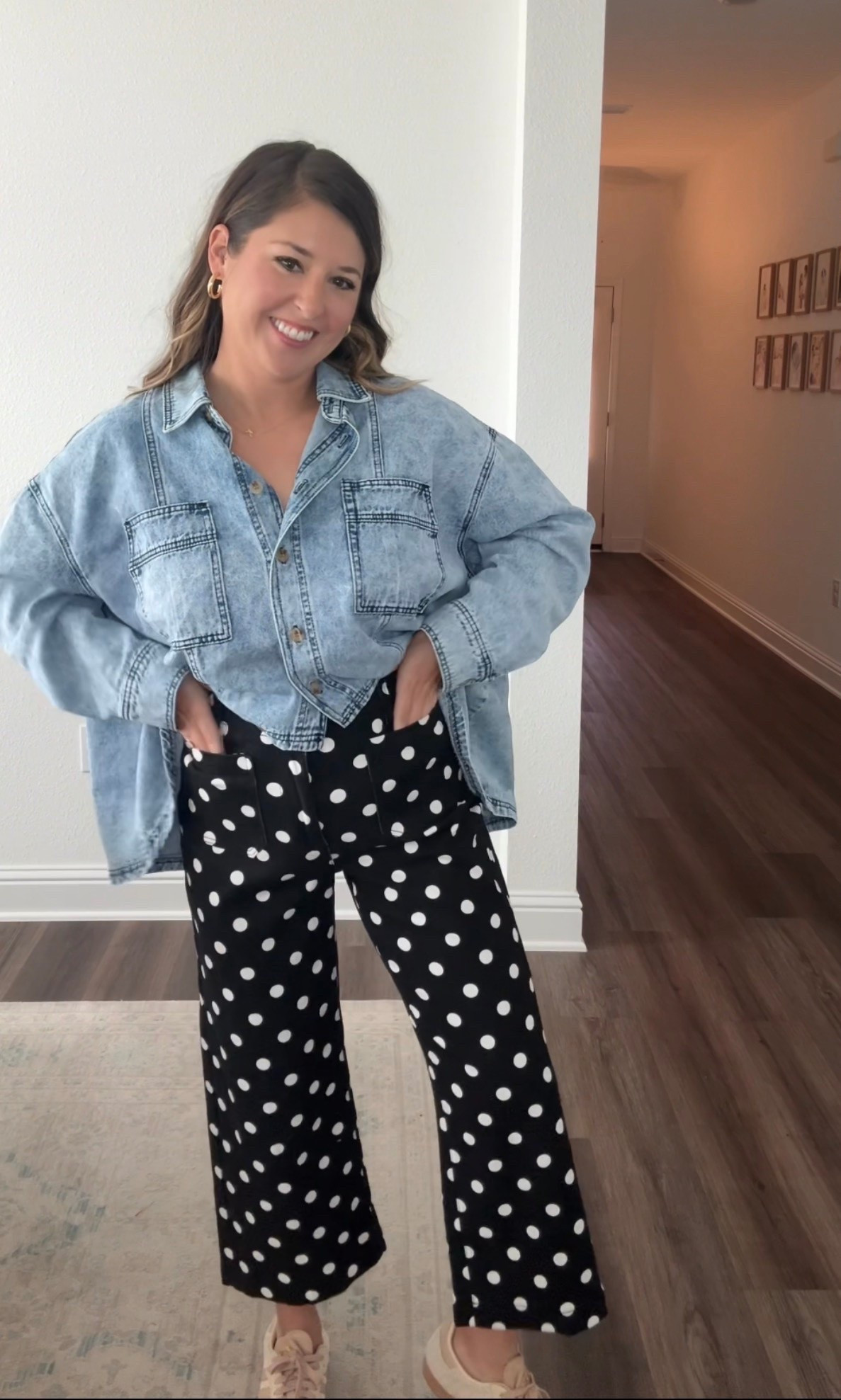 Teacher outfit, polka dot jeans