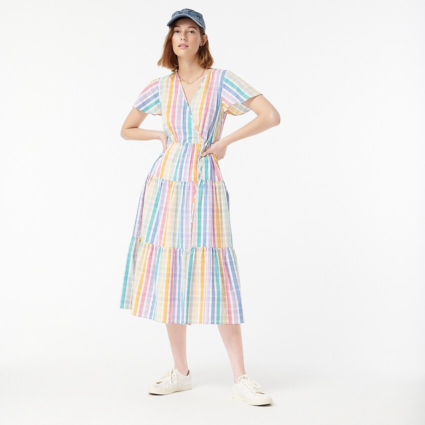 Faux-wrap dress in rainbow gingham | J. Crew US