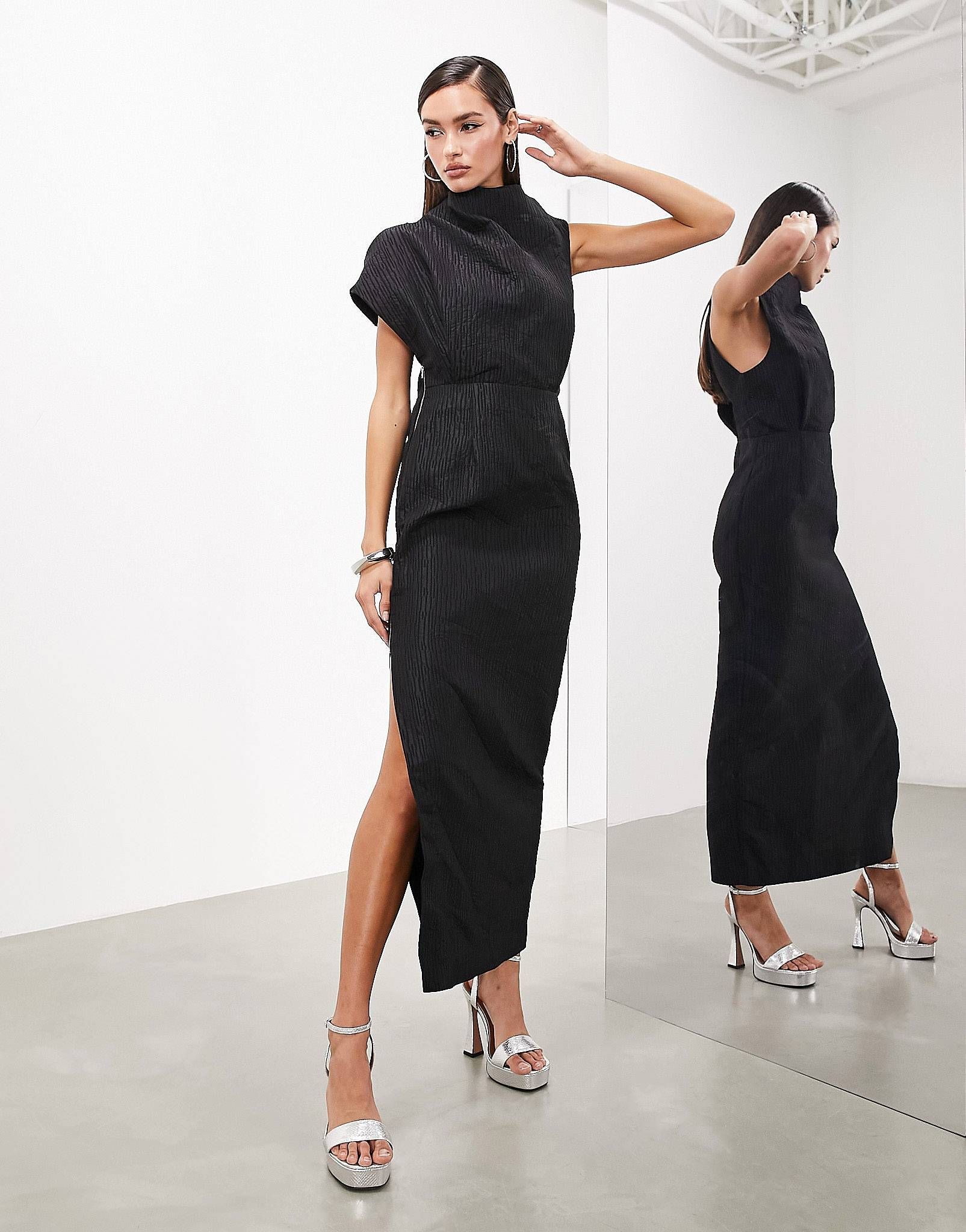 ASOS EDITION statement textured high neck sleeveless maxi dress in black | ASOS (Global)
