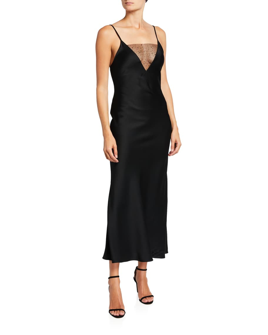 Jason Wu Collection Illusion V-Neckline Satin Dress | Neiman Marcus