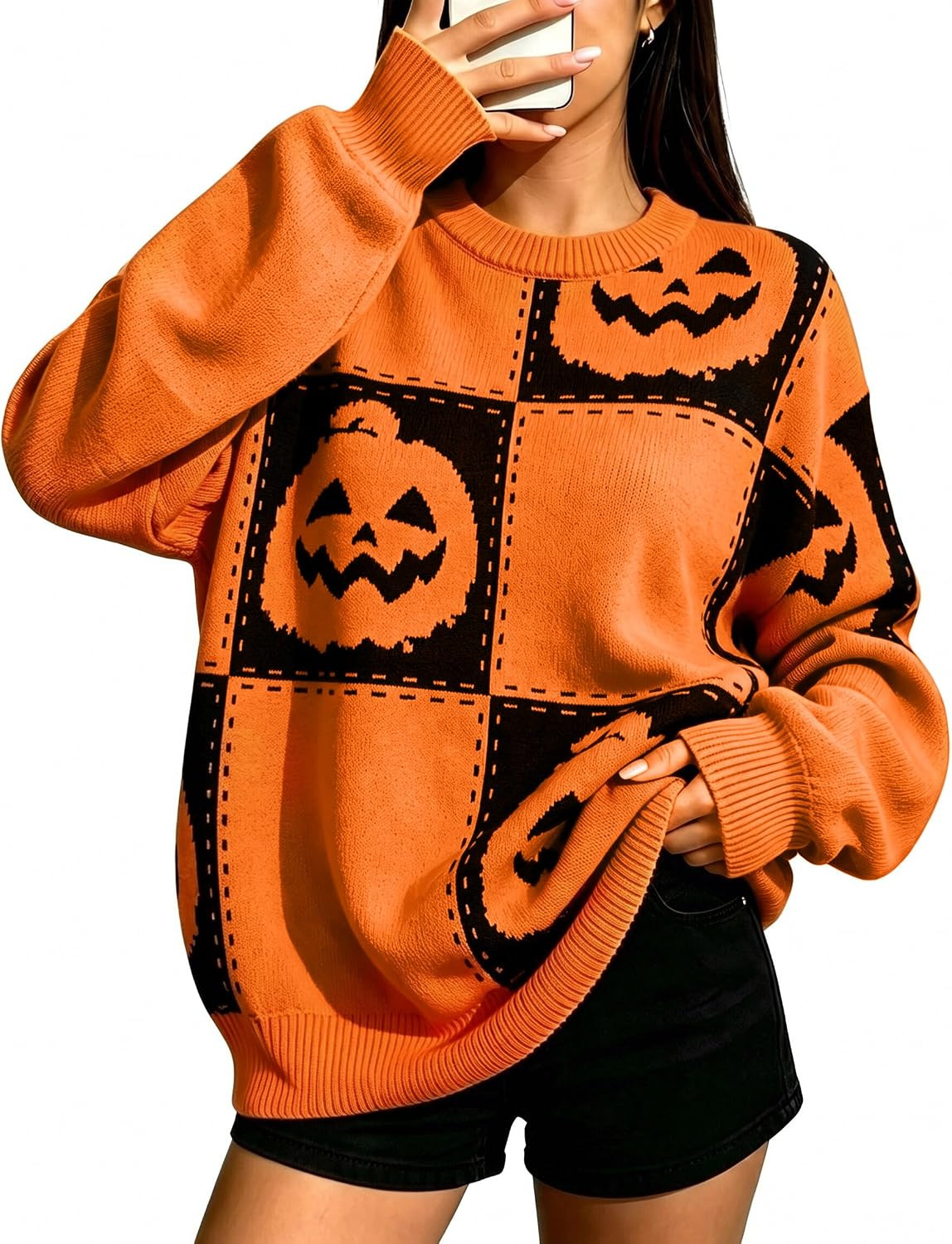 Halloween Sweaters Women Ghost Pumpkin Graphic Sweatshirt Fall Knit Tops | Amazon (US)