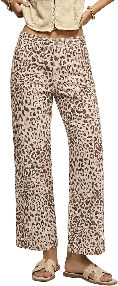 luvamia Wide Leg Jeans Woman Trendy High Waisted Leopard Cheetah Print Ankle Length Stretchy Deni... | Amazon (US)