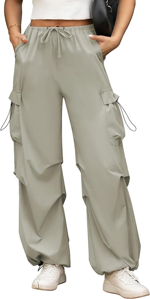 Cargo Pants for Women Baggy Parachute Pants Y2K Wide Leg Drawstring Elastic Waist 2024 Trendy wit... | Amazon (US)