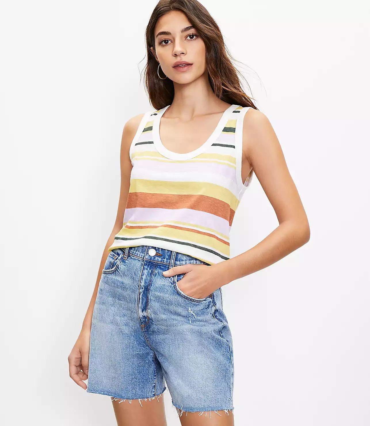 Striped Relaxed Scoop Neck Tank | LOFT