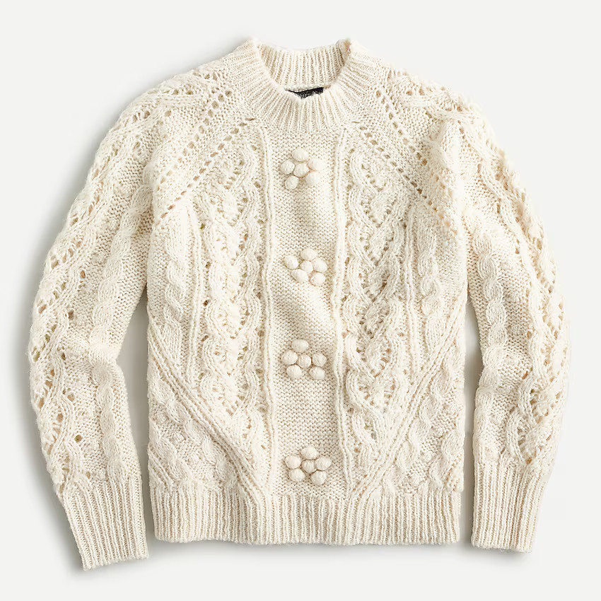 Cable-knit pointelle sweater with popcorn flowers | J. Crew US