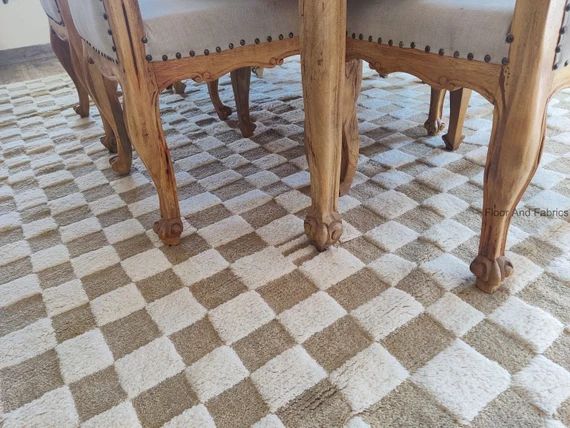 Handmade Checkerboard Area Rug - Checker  Wool Moroccan Carpet | Etsy (US)